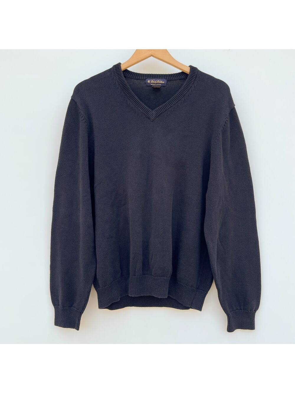 Vintage 90s Brooks Brothers V-Neck Sweater Sz L Cotton Minimalist Quiet Luxury